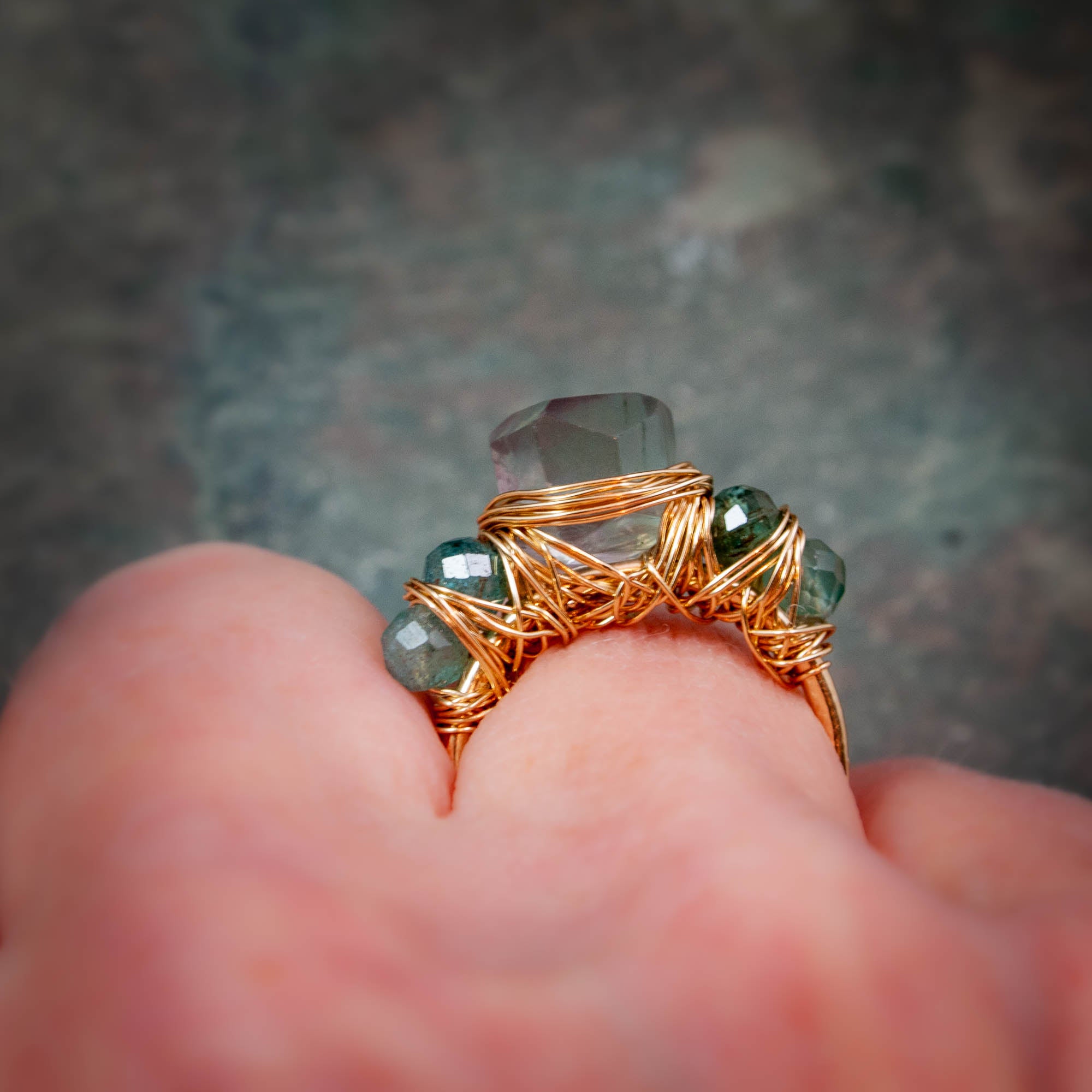 Fluorite and Apatite 14k Gold Filled Adjustable Ring, "Know and Create Your Truth"
