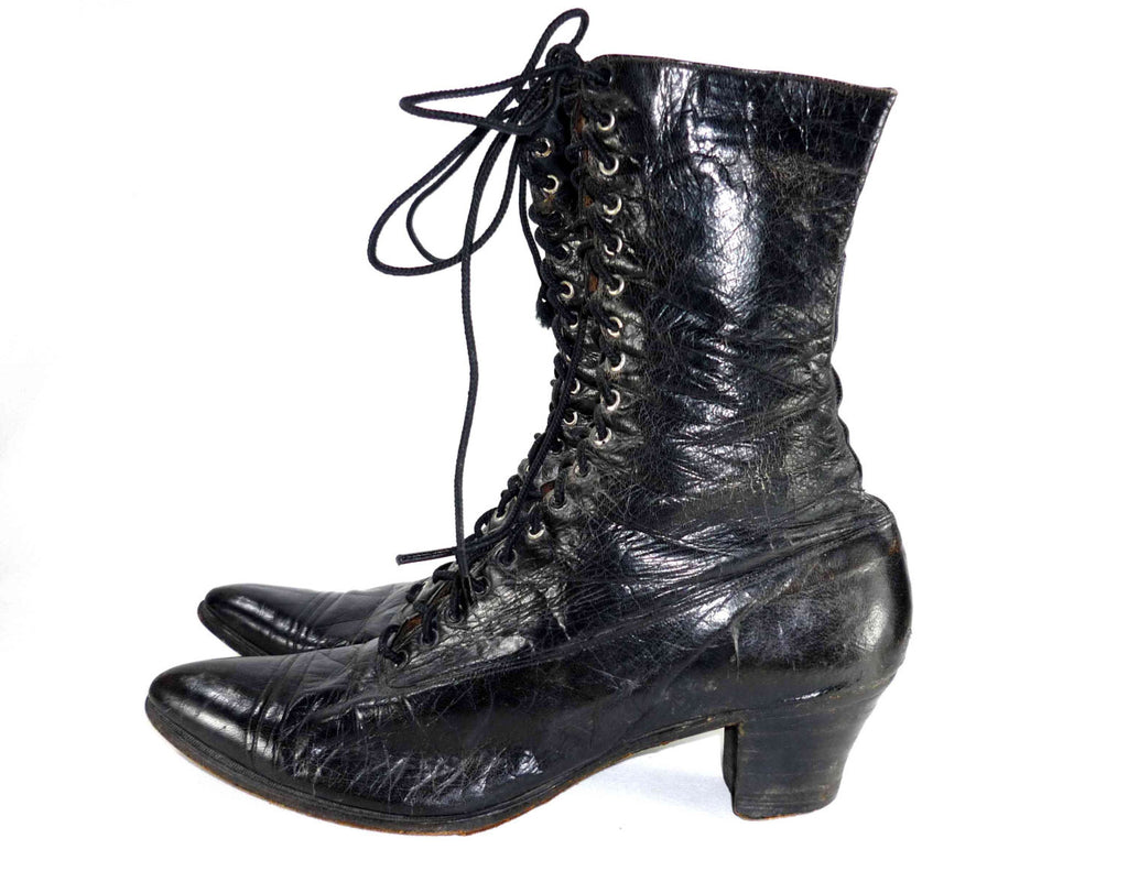 black leather granny boots