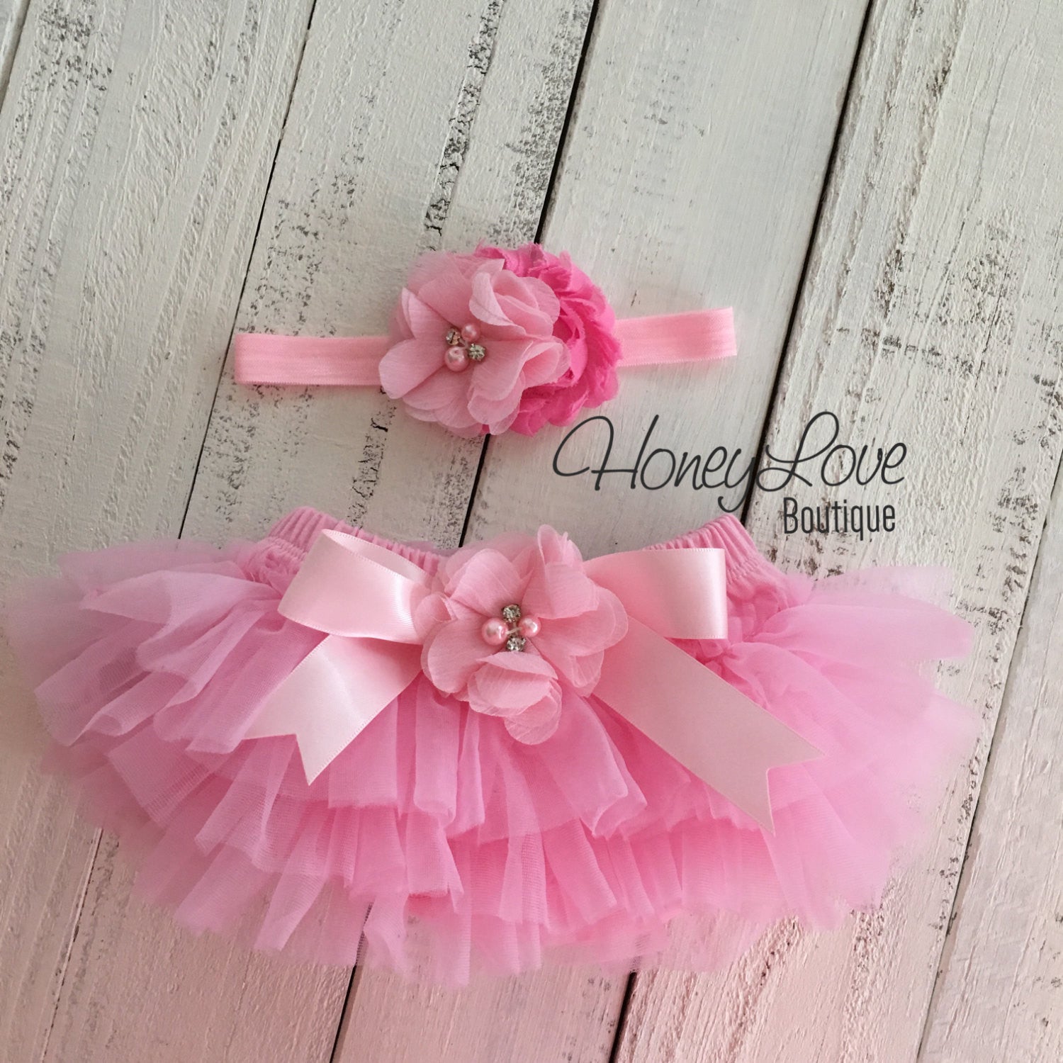 Light Pink tutu skirt bloomers and Light Pink/Bubblegum Pink flower he ...