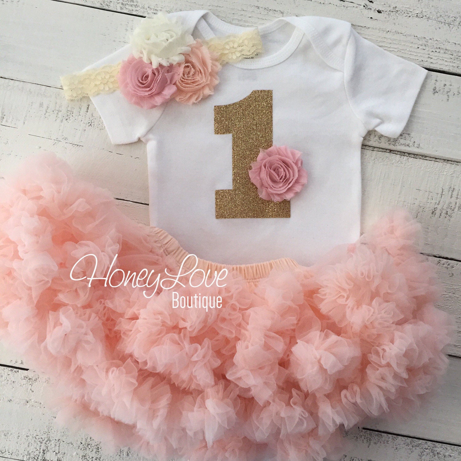pink and gold 1st birthday outfit