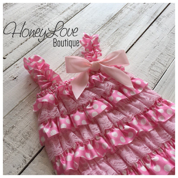 Satin & Lace Petti Romper - Light Pink and White Polka Dot - matching ...