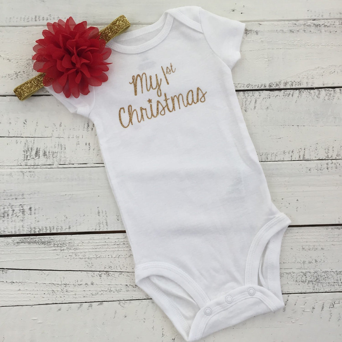 My 1st Christmas SILVER or GOLD bodysuit and headband Set ...