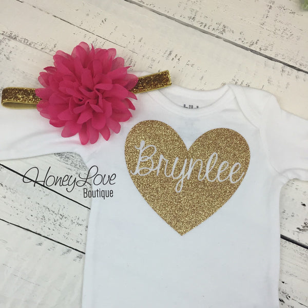 PERSONALIZED Name inside Heart - Gold/Silver and Watermelon Pink Petti ...