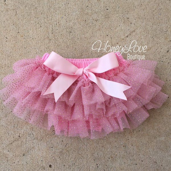 Pink with gold glitter - tutu skirt bloomers - HoneyLoveBoutique