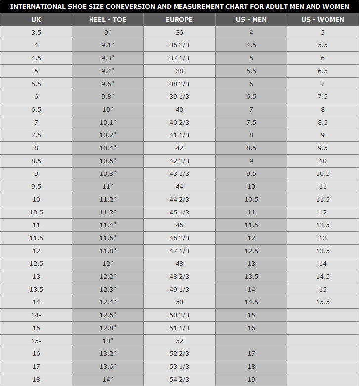 TIGHTROPE SHOES AND BOOTS SIZING AND MEASUREMENT CHARTS HOW TO MEASURE ...