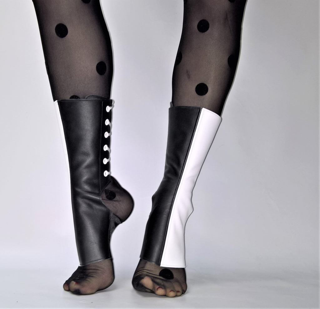 Classic Black Aerial boots Trapeze gaiters in Black & White leather ...