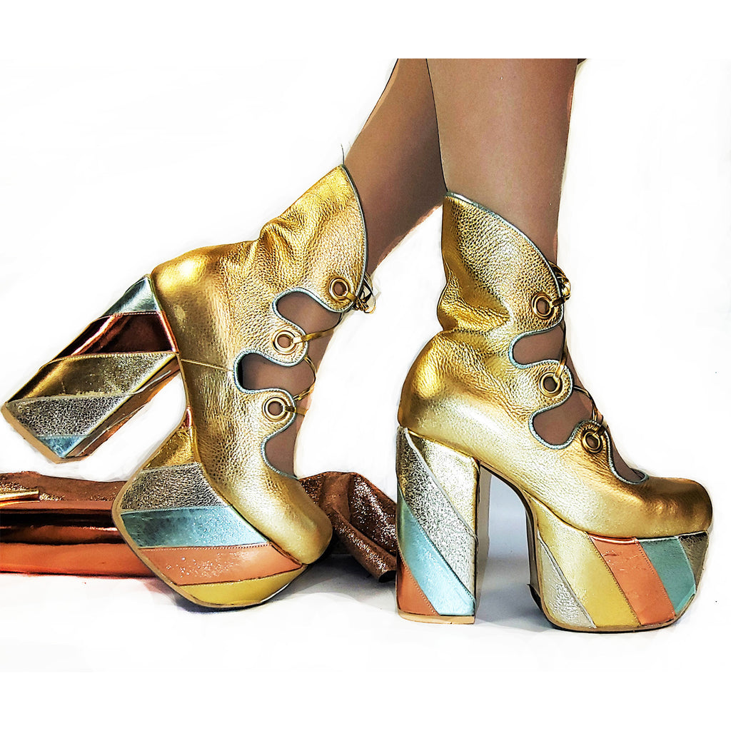 gold metallic platform shoes