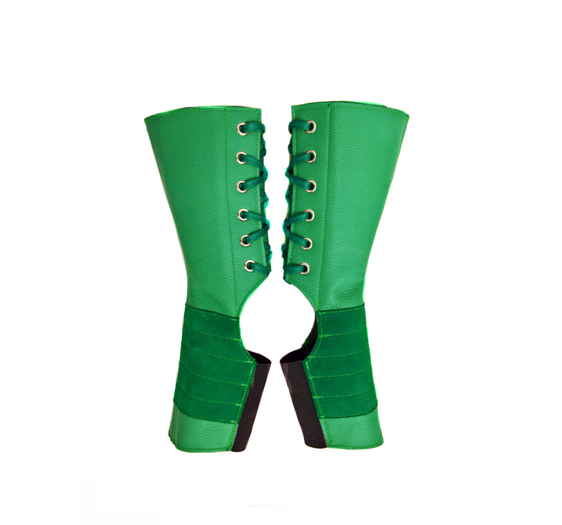 green leather booties