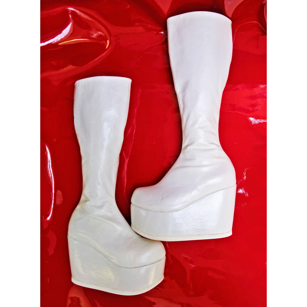 white knee high platform boots