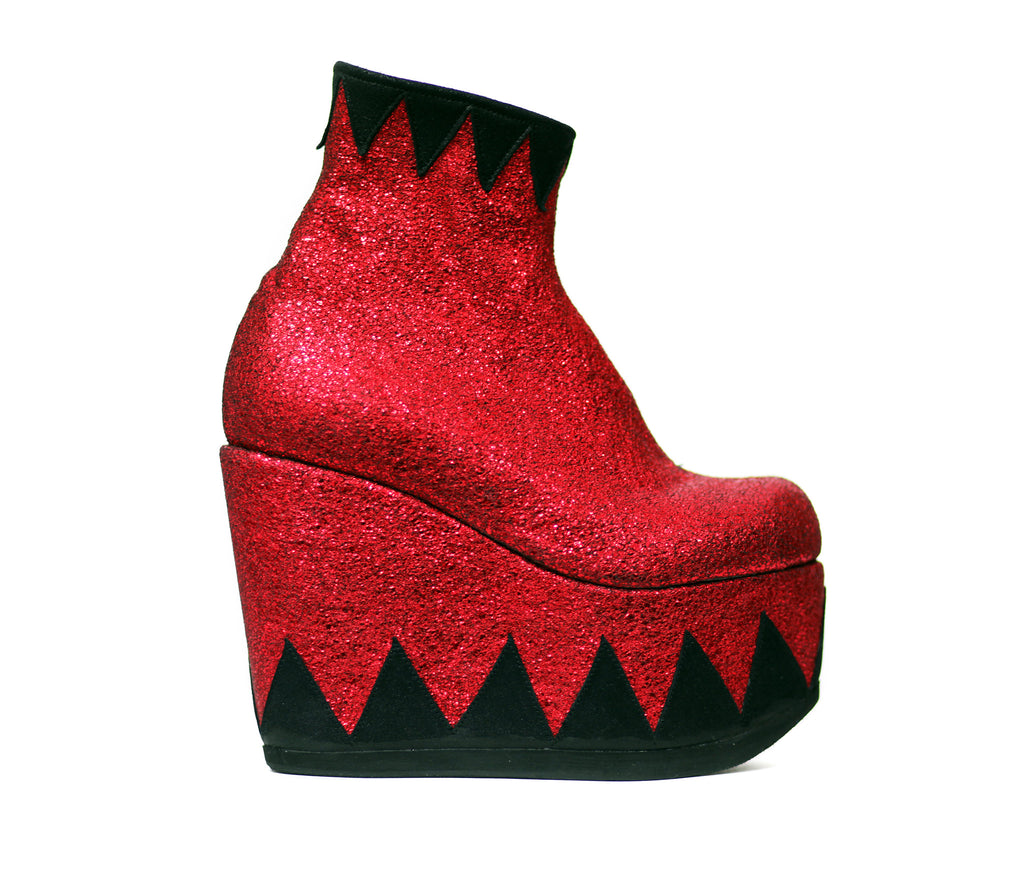 red metallic boots