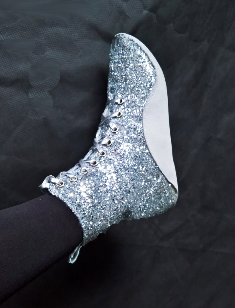 silver glitter jazz shoes