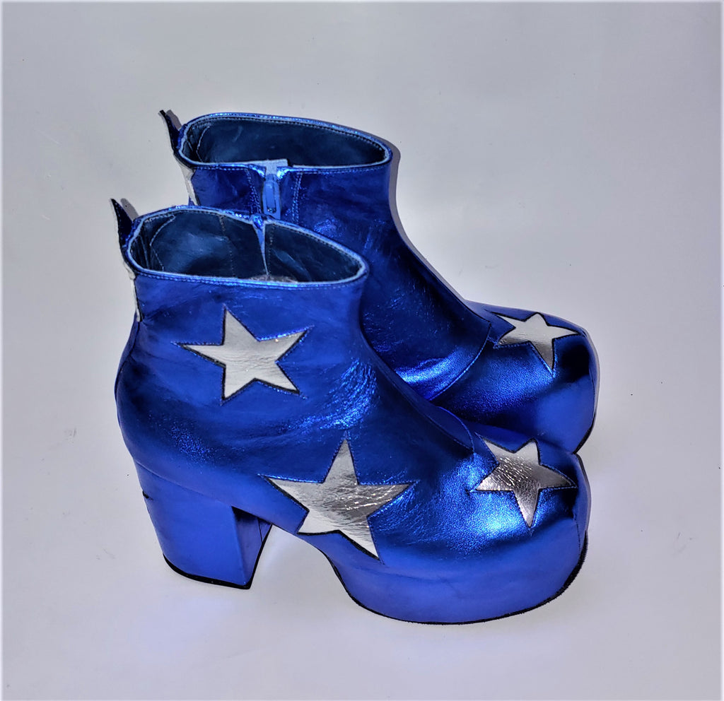 mientras tanto Comida sana medios de comunicación Blue metallic Leather STARDUST Platform Ankle Boots with Silver Stars –  Isabella Mars