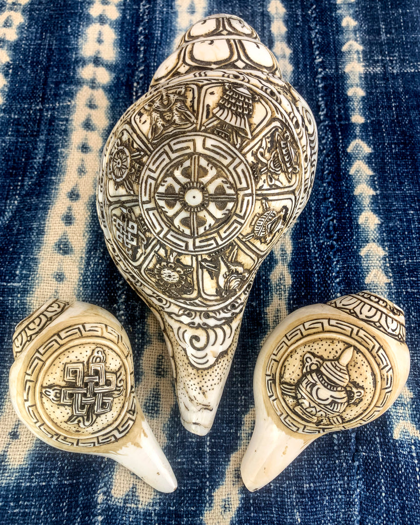 Carved Ashtamangala Conch Shells