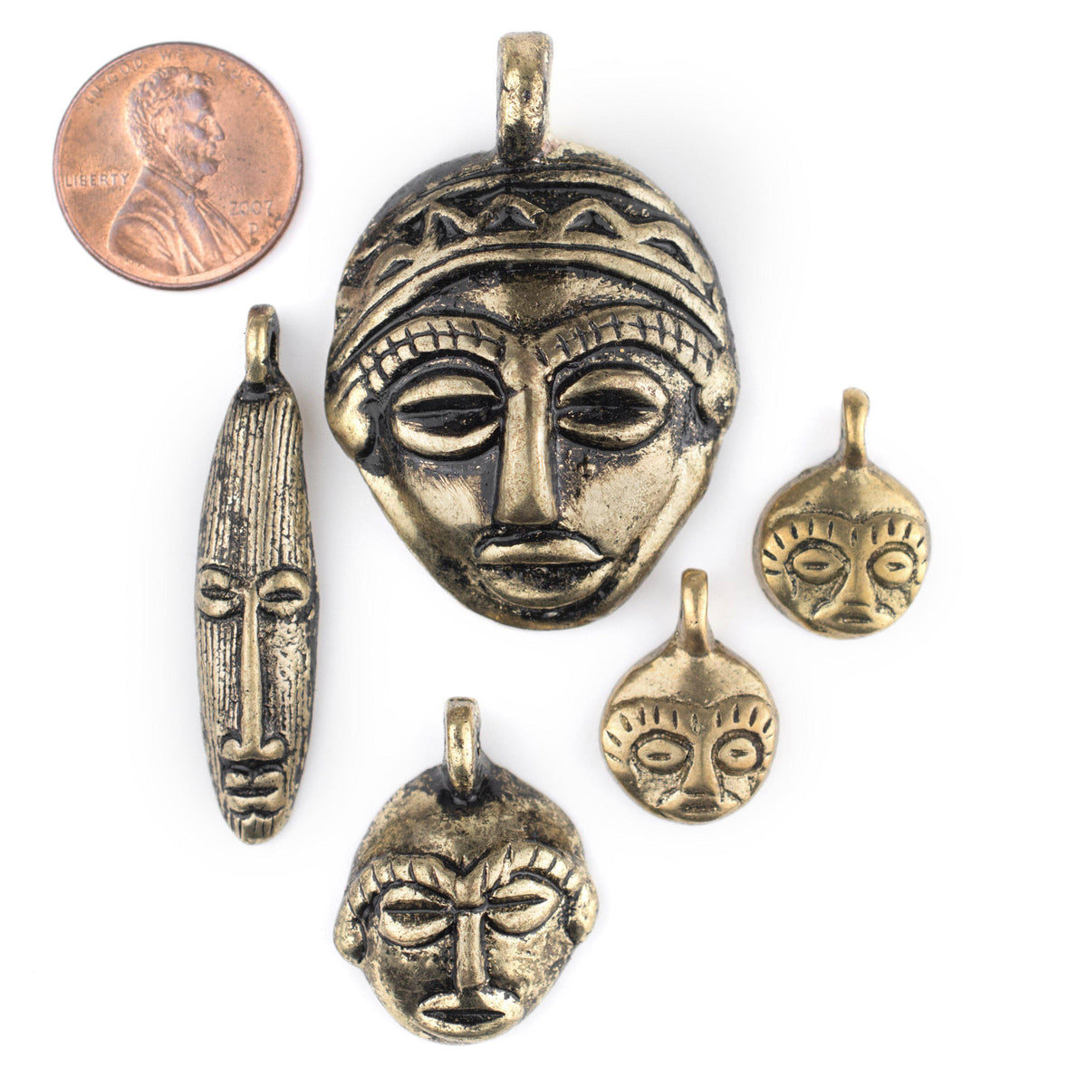 5 Pendant Bundle: African Brass Masks