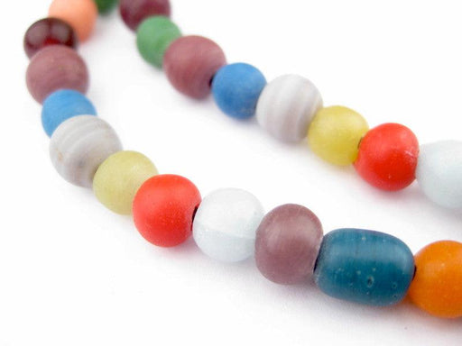 20 African recycled glass chunky spacer beads - red, white & blue speckled  - 13mm by 6 to 7mm thick, big hole, rustic, earthy beads 31110