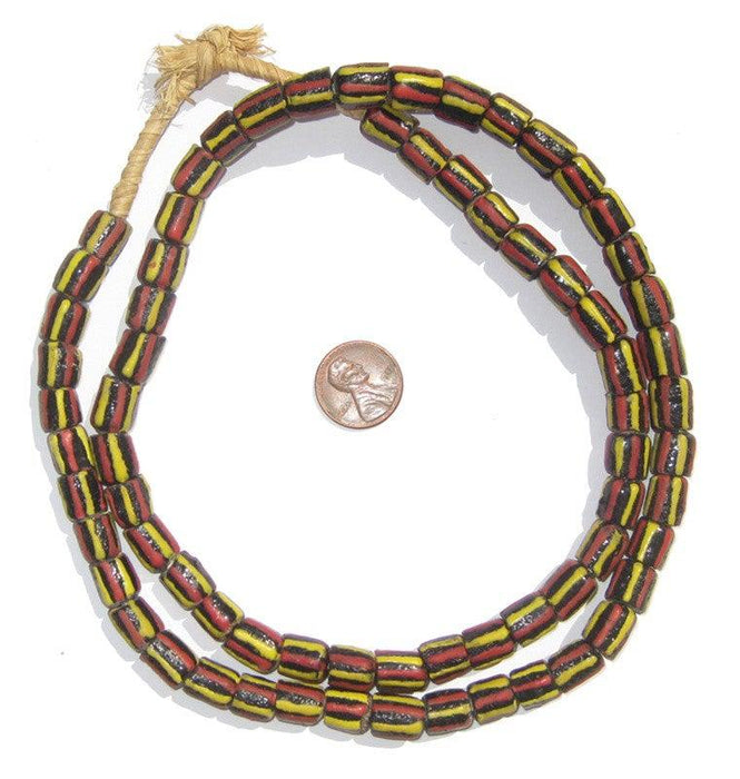 Yellow & Red Striped Ghana Krobo Powder Glass Beads — The Bead Chest