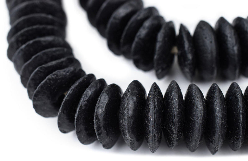 Black Ashanti Glass Saucer Beads (23mm) - The Bead Chest