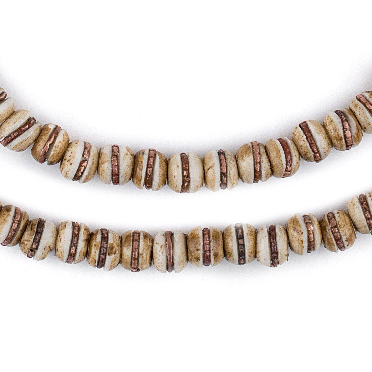 Copper-Inlaid Rustic Bone Mala Beads (6mm)