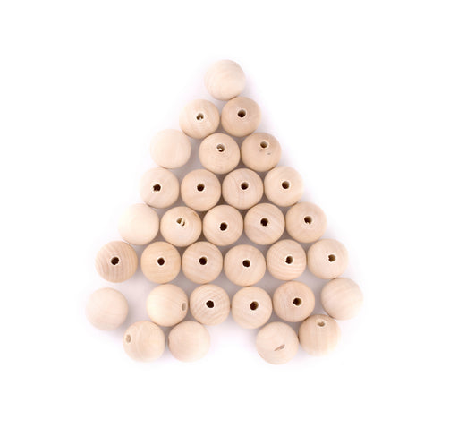 wholesale 100 piece 30mm Large Round Wood Beads - unfinished wood - beads  craft - round ball beads -10mm Big Hole Middle - unfinished