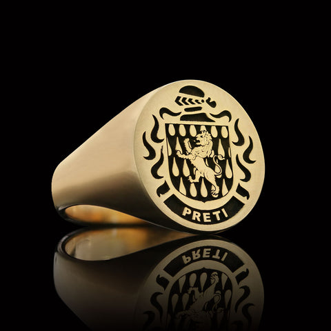 Preti gold family crest ring