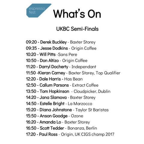UKBC semi finals timings - Espressofest - Bristol
