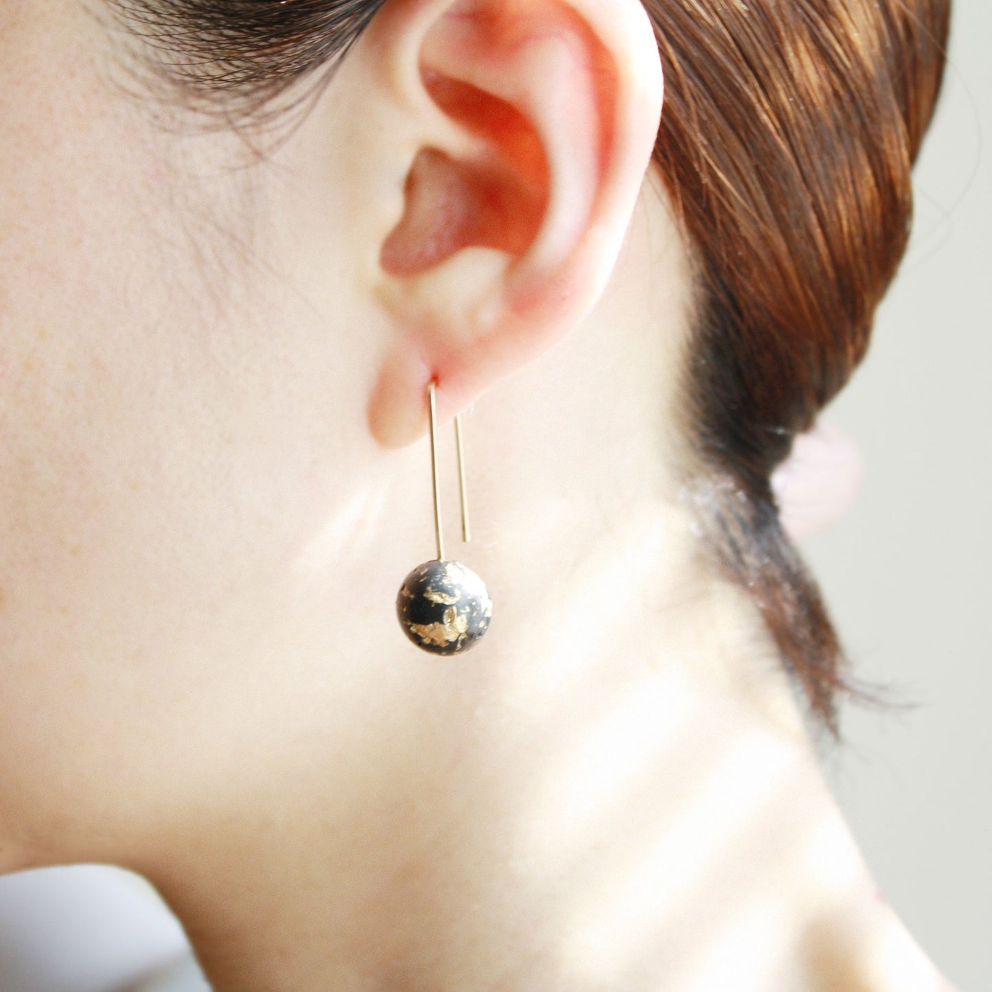 Small White Dome Earrings with Gold Flakes