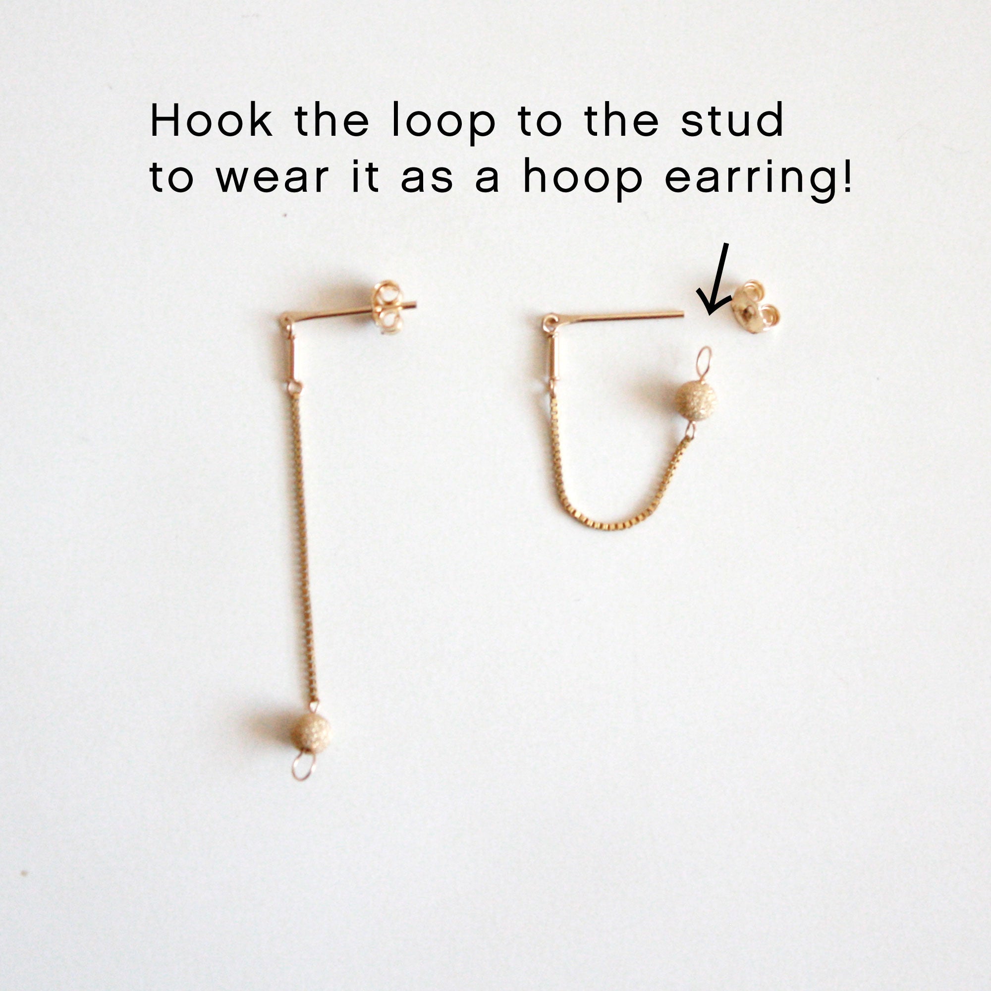 2 Way Dangle / Hoop Earrings - Gold Leaf - White