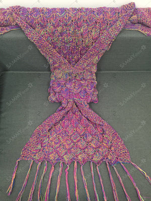 Stylish Knitting Raised Fish Scale and Tassel Design Mermaid Shape Sofa Blanket