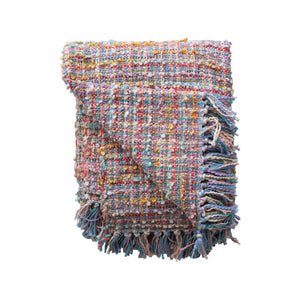 Woven Cotton Blend Slub Throw with Fringe - Lou Lou & Company