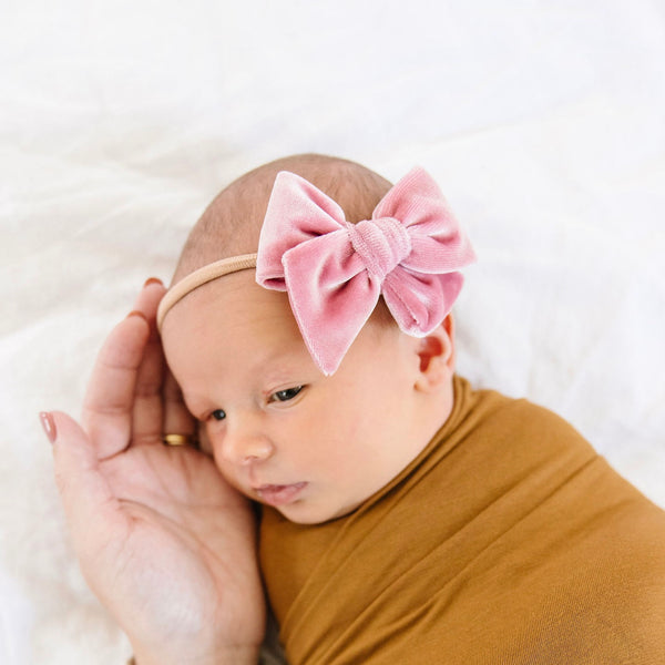 Rust Velvet Bow Large Bow / Nude Headband - Lou Lou & Company