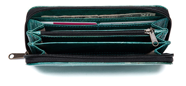 leaf leather women zip wallet