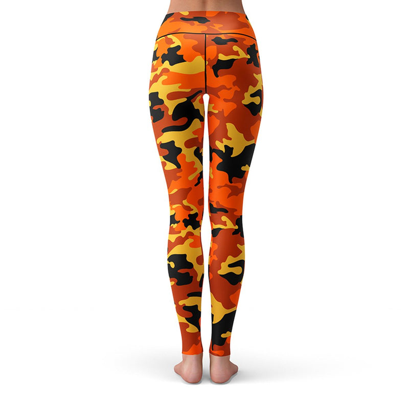 Orange and Black Camo Leggings | Activewear for Sports, Gym, Yoga