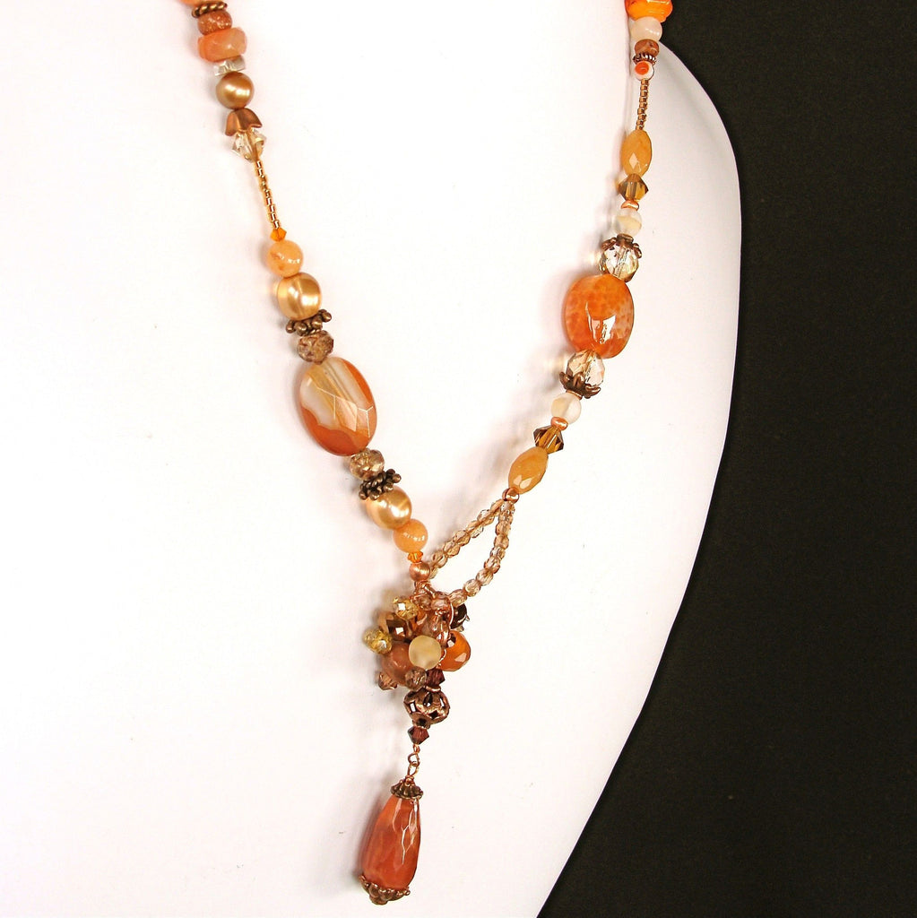 Pippa: Lariat Necklace with Orange Gemstones – Earth and Moon Design