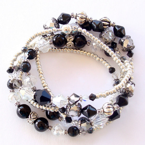 Odile: Black and Silver Wrap Bracelet – Earth and Moon Design