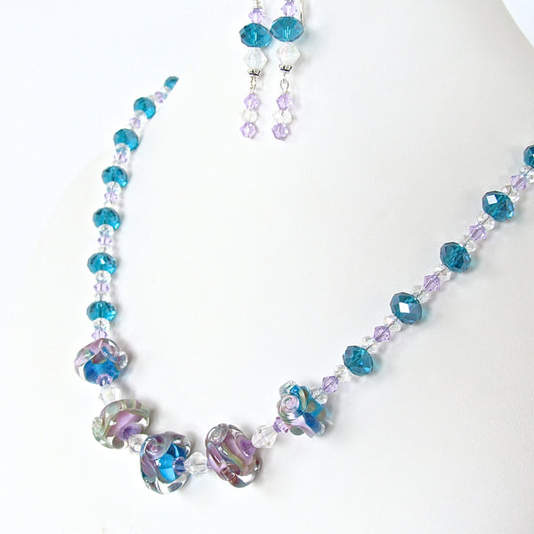 Persuasion: Blue Crystal Necklace Set – Earth and Moon Design