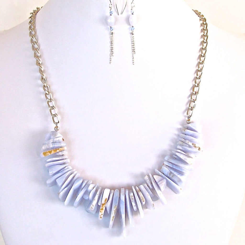 Blue Lace Chunky Light Blue Necklace Set Earth and Moon Design