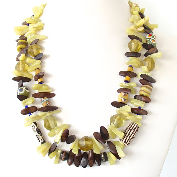 Lemongrass: Double Strand Necklace in Olive Jade – Earth and Moon Design