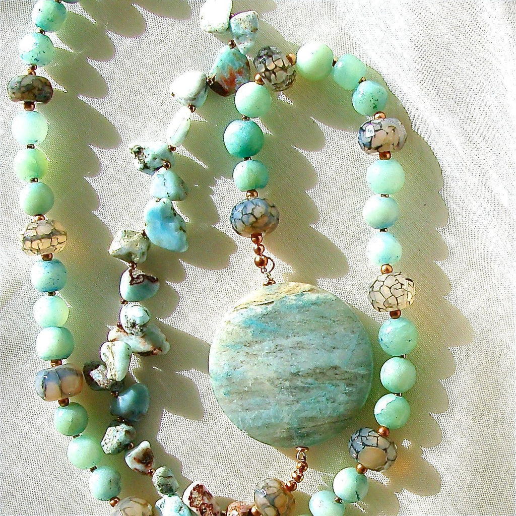 Over Easy: 29" Larimar Beads Necklace – Earth and Moon Design