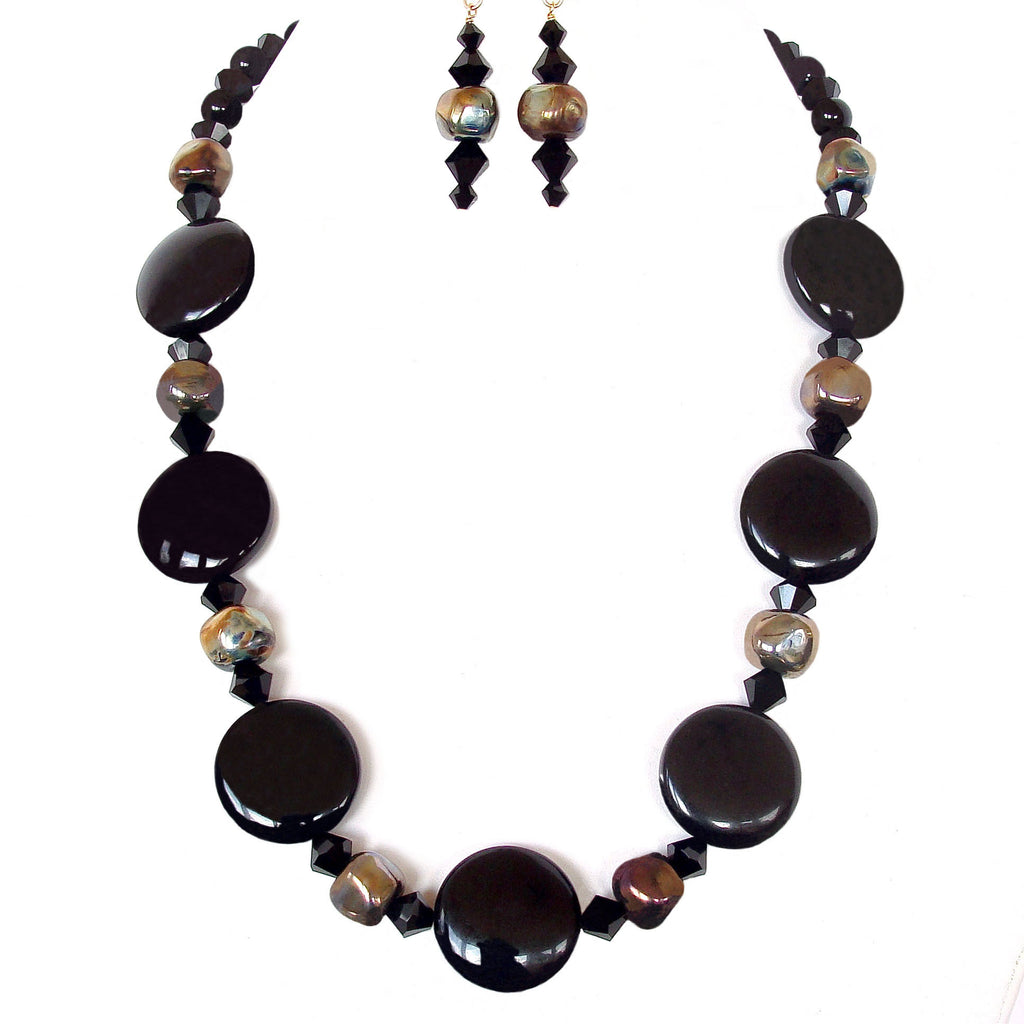 Audra: Black Gemstone Necklace Set – Earth and Moon Design