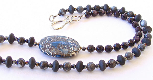 Slate: Blue Stone Necklace – Earth and Moon Design