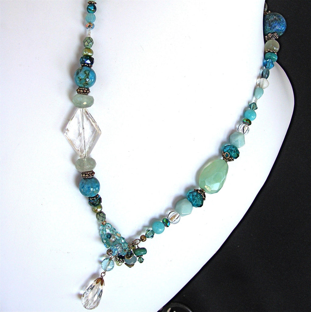 Chalcedony Lariat Necklace with Semi Precious Stones – Earth and Moon ...