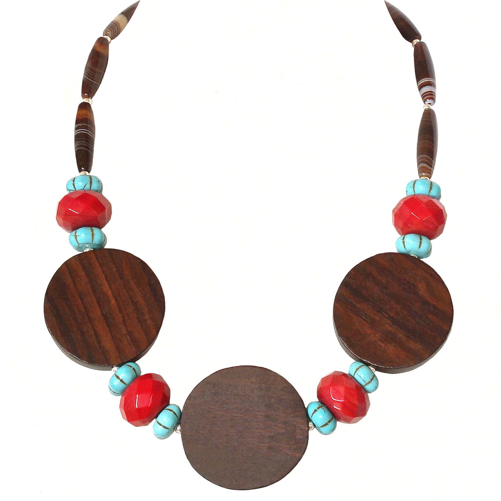 Phoebe: Wooden Bead Necklace – Earth and Moon Design