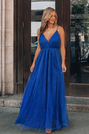 blue sparkly maxi dress
