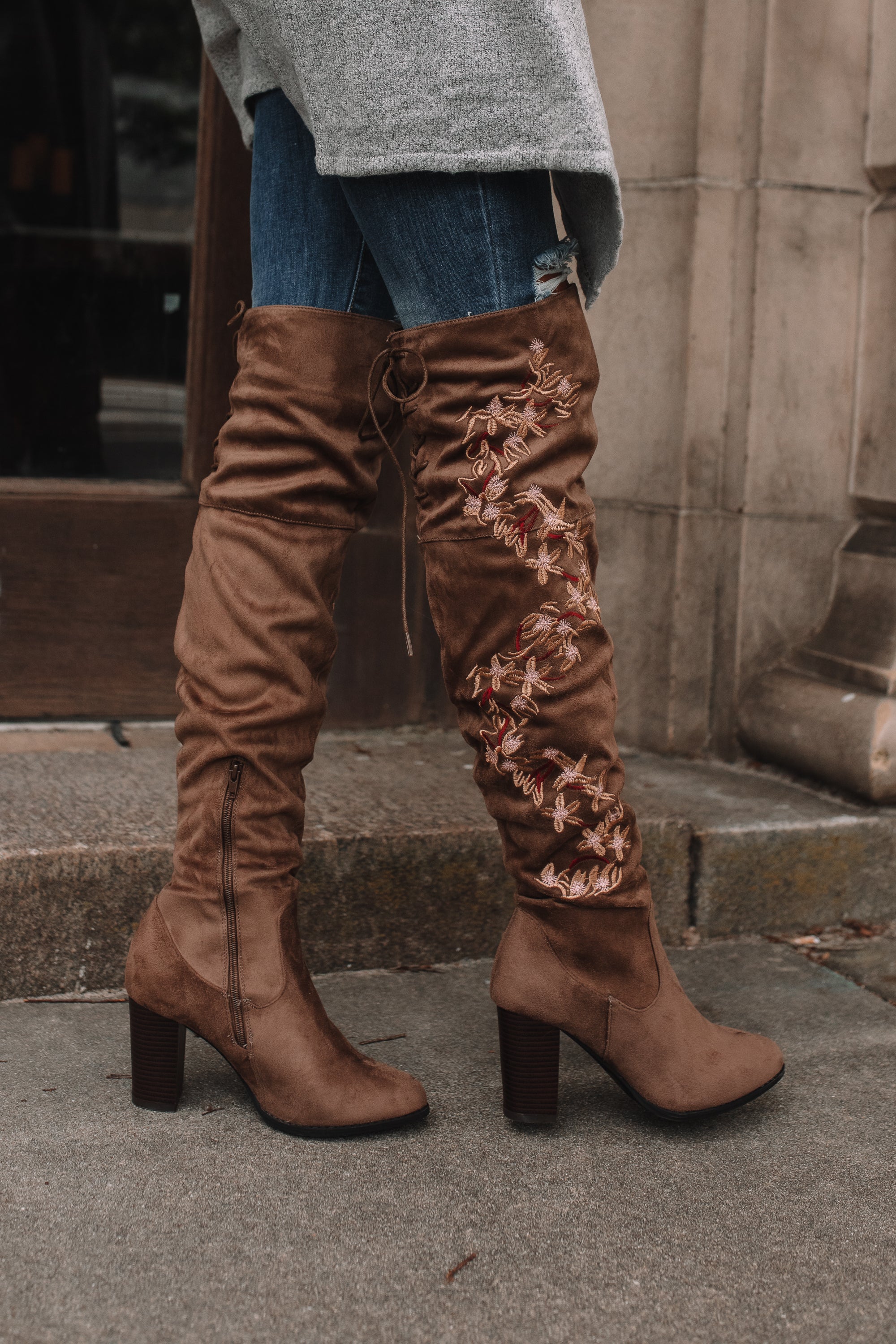 Brenna Over-The-Knee Floral Boots 