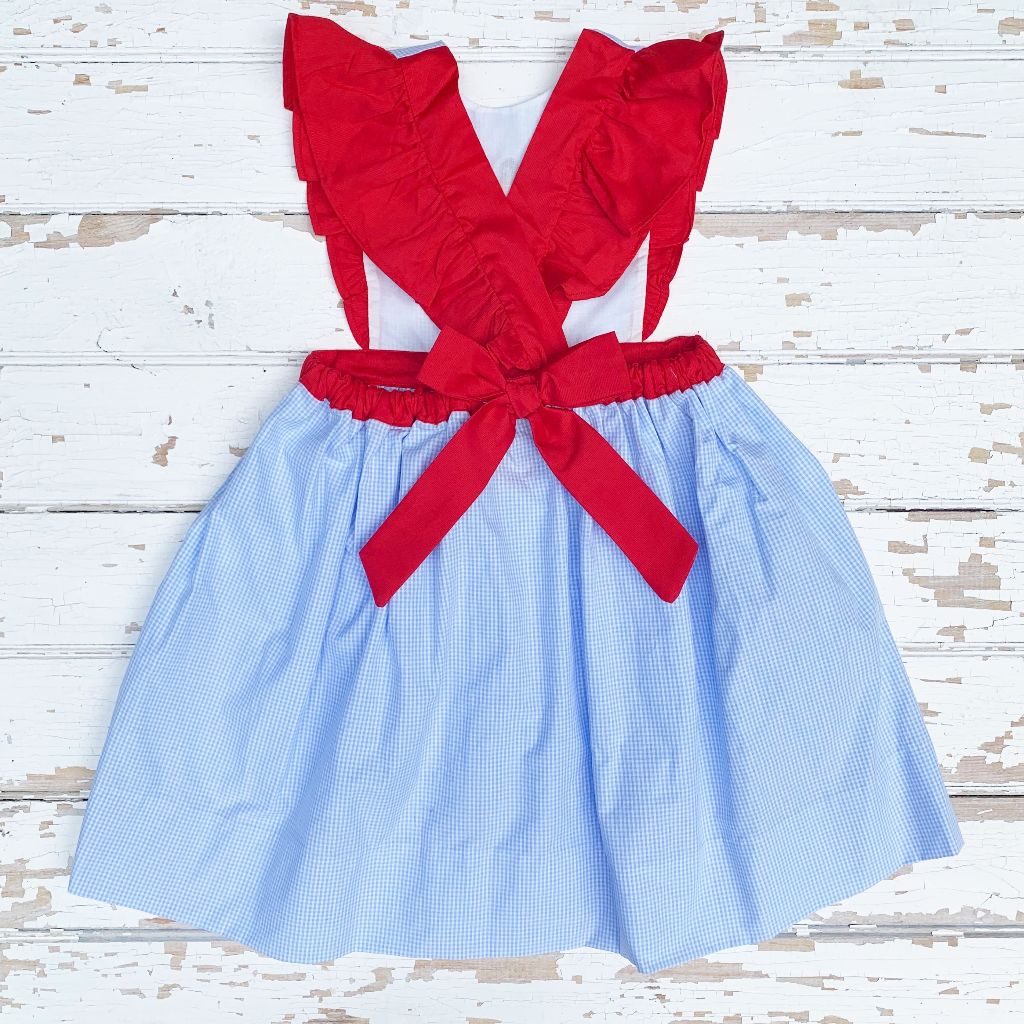 red school pinafore