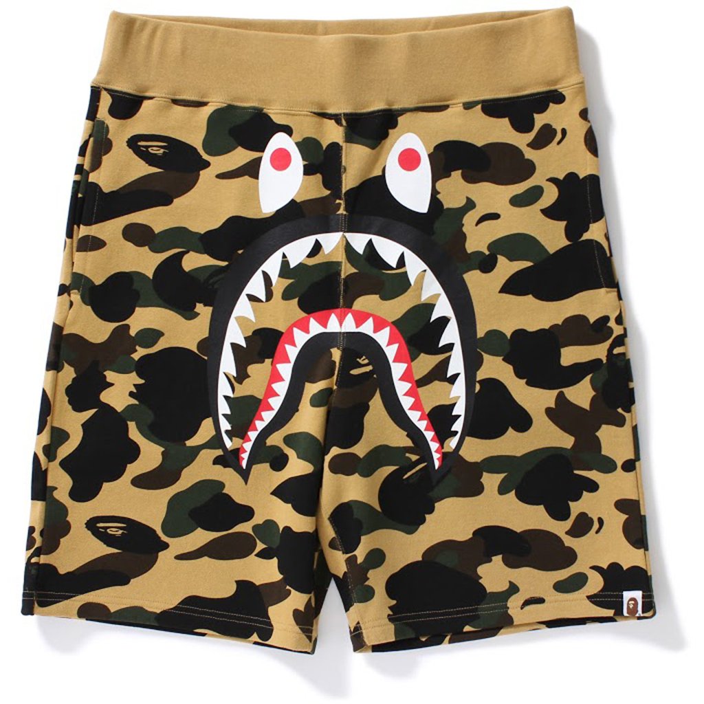 bape yellow camo shorts