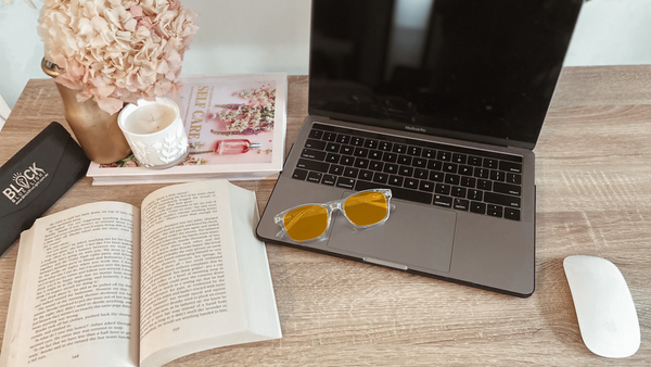 Computer and blue blocking glasses