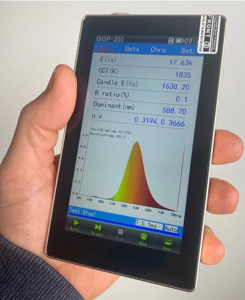 Use a spectrophotometer to tell if glasses are blue light