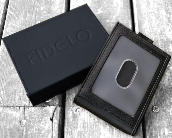 The Dapperton &quot;Exterior ID Window&quot; Slim Leather & Carbon Fiber RFID Bl – FIDELO
