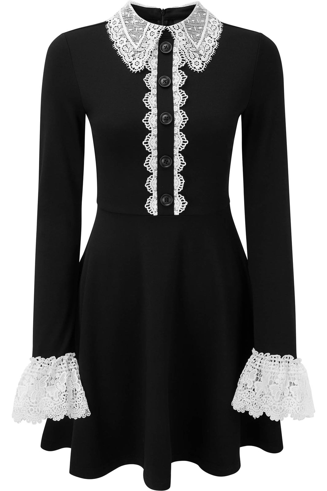 black shift dress with white collar